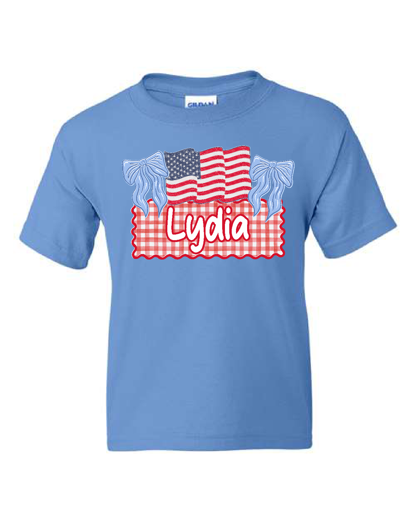 Patriotic Gildan Girls Short Sleeve T-shirt- 8000 Carolina Blue
