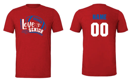 CHS Football Parents Senior Night- Bella Red Custom Name & # t-shirt (3413)