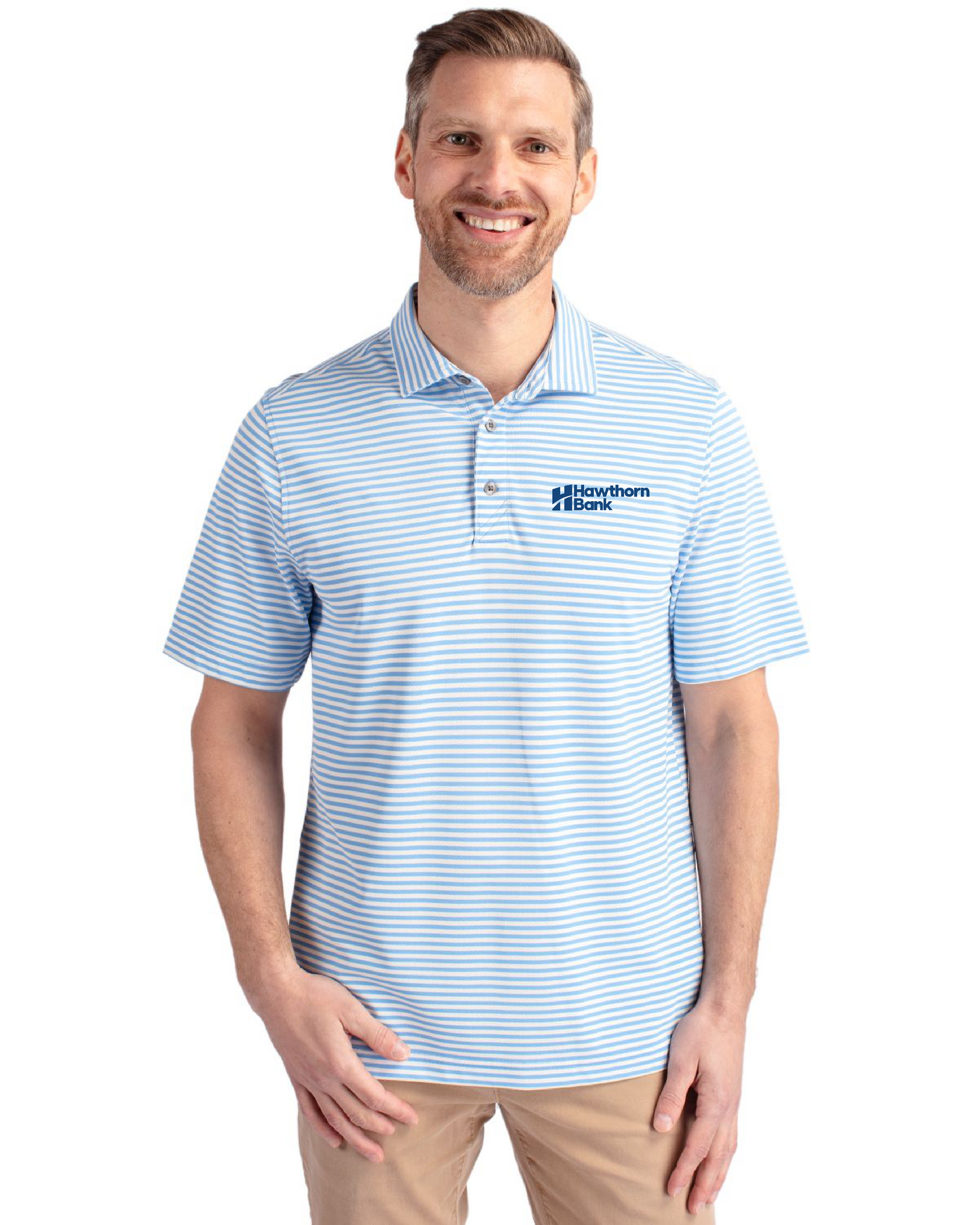 Hawthorn Bank - Mens Cutter & Buck Virtue Recycled Stripe Featherlight Pique Polo - MCK01168