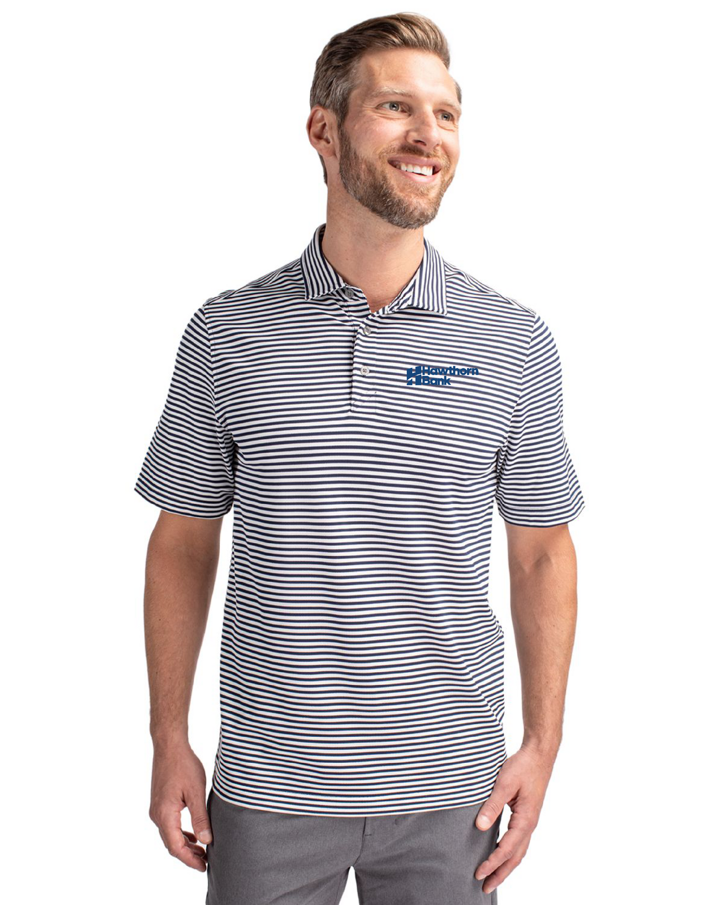 Hawthorn Bank - Mens Cutter & Buck Virtue Recycled Stripe Featherlight Pique Polo - MCK01168
