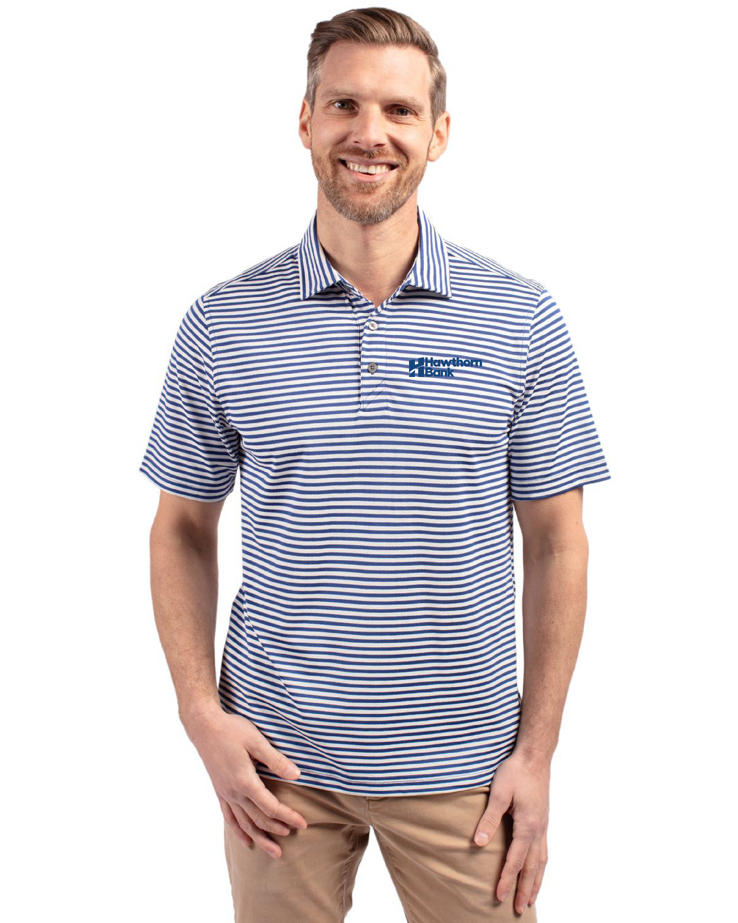 Hawthorn Bank - Mens Cutter & Buck Virtue Recycled Stripe Featherlight Pique Polo - MCK01168
