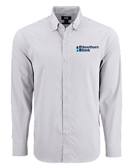 Hawthorn - Mens Cutter & Buck Skyline Epic Confidence Recycled Gingham Long Sleeve Dress Shirt