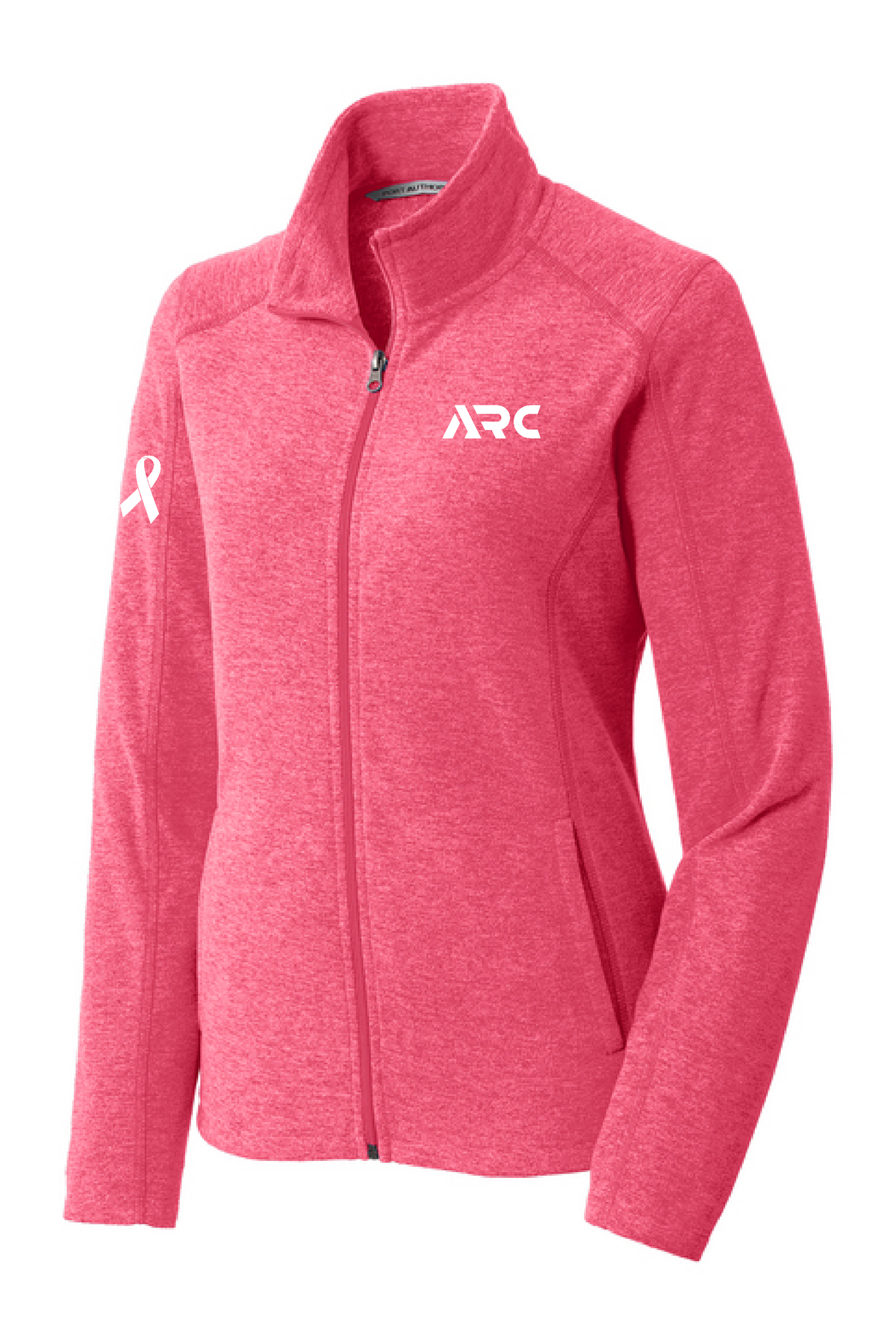 ARC - L235 Port Authority® Women's Heather Microfleece Full-Zip Jacket Pink Raspberry Heather - Breast Cancer Awareness