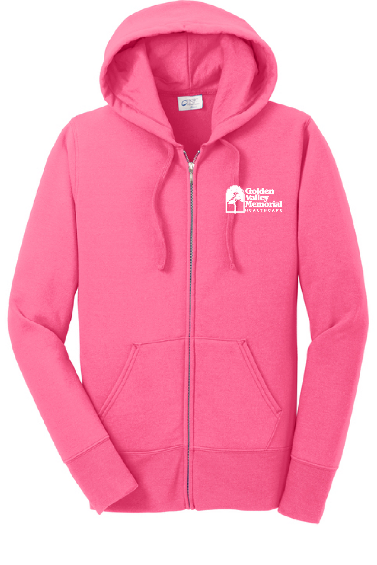 GVMH - LPC78ZH Sale Port & Co® Women's Core Fleece Full-Zip Hooded Sweatshirt embroidered logo - neon pink