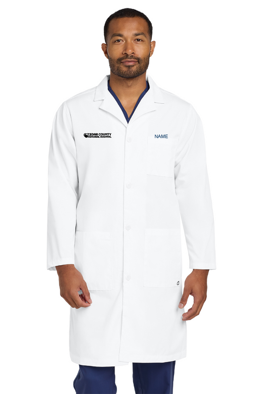CCMH- Men's Long Lab Coat with embroidered logo and name/title (WW4172)